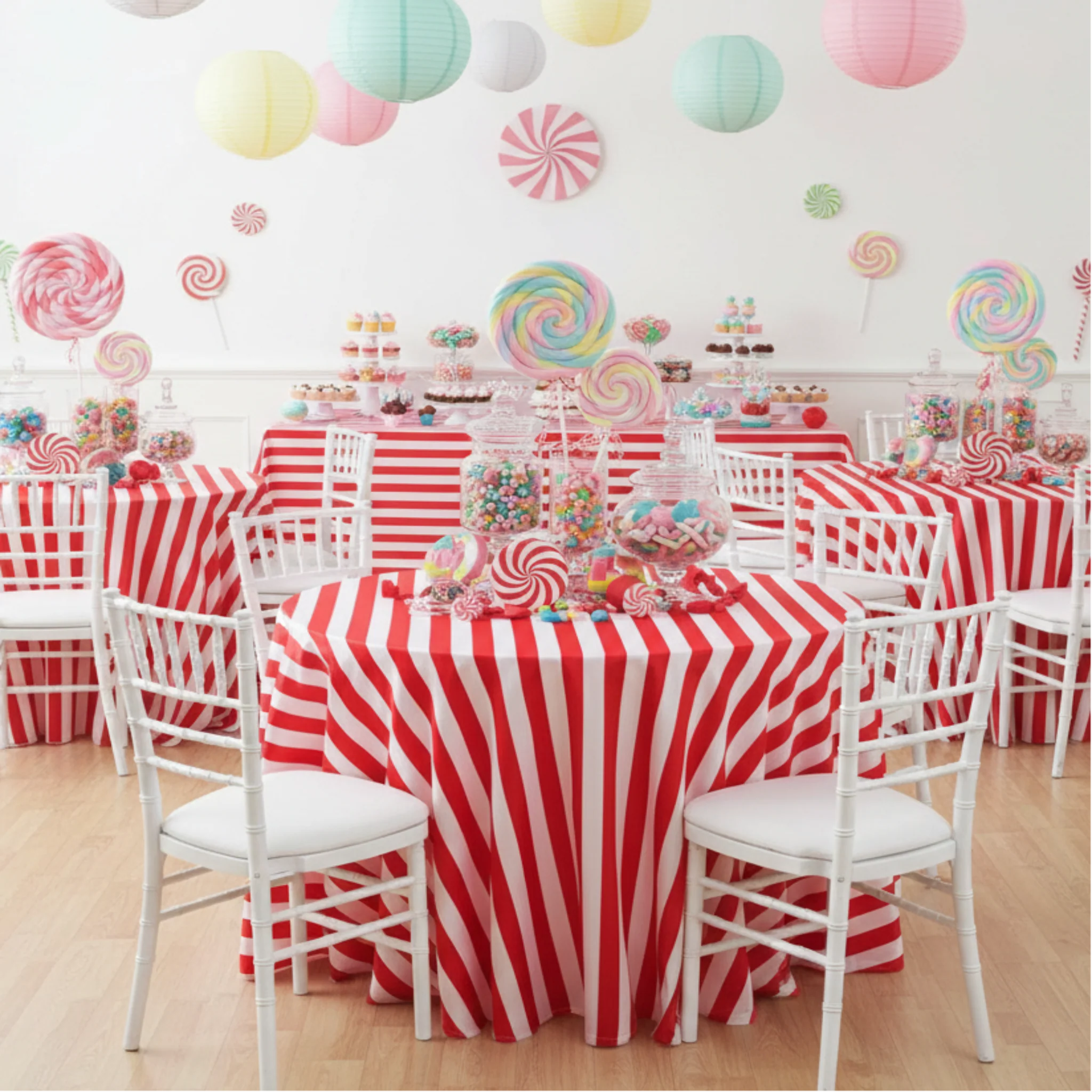 Stripe 120" Satin Round Tablecloth - Red & White - Image 3