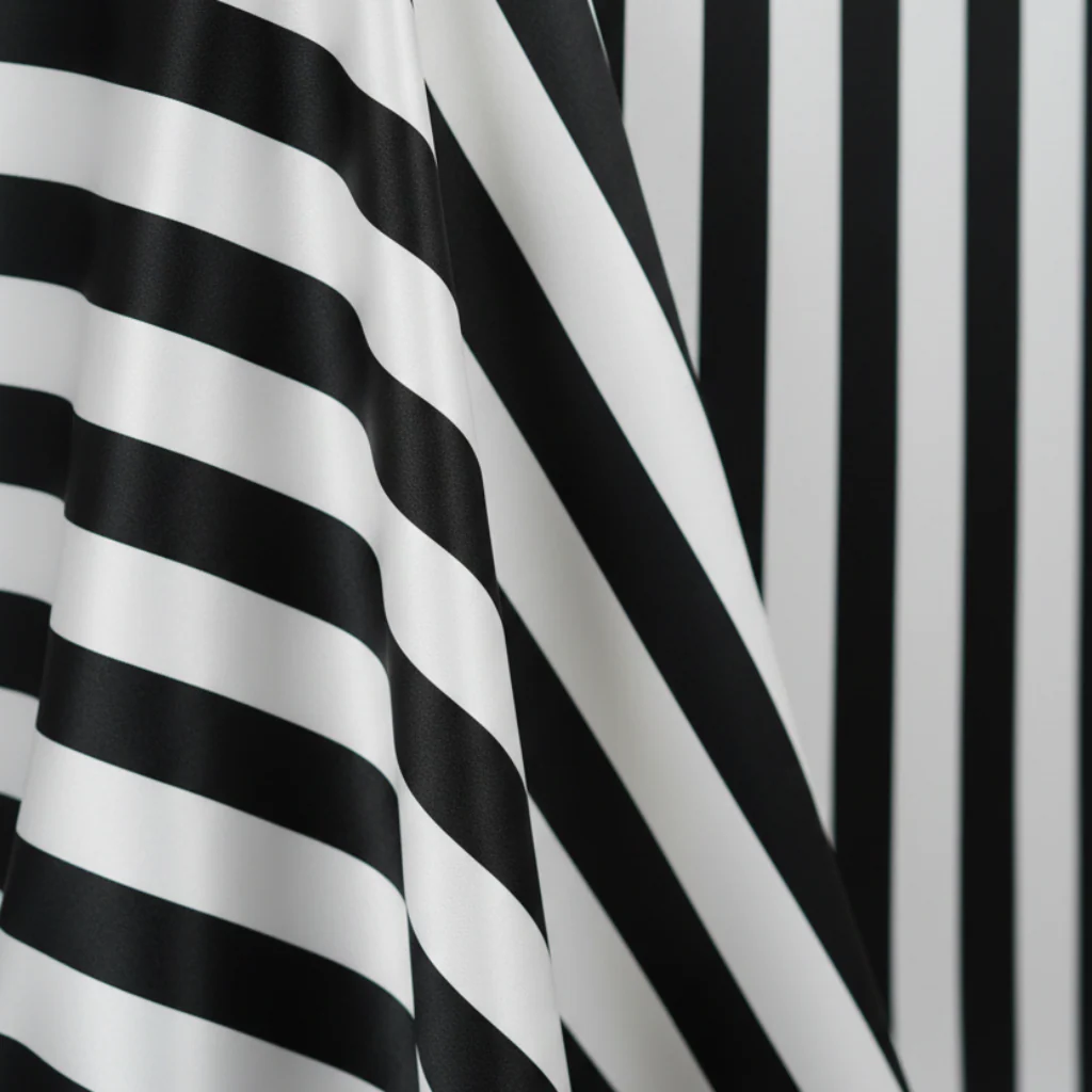 Stripe 132" Satin Round Tablecloth - Black & White - Image 3