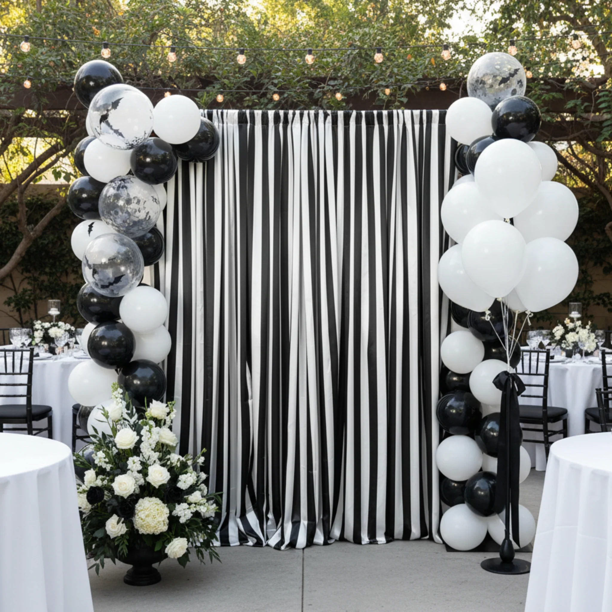 Stripe Satin 10ft H x 56"W Backdrop Panel/Drape - Black & White - Image 5