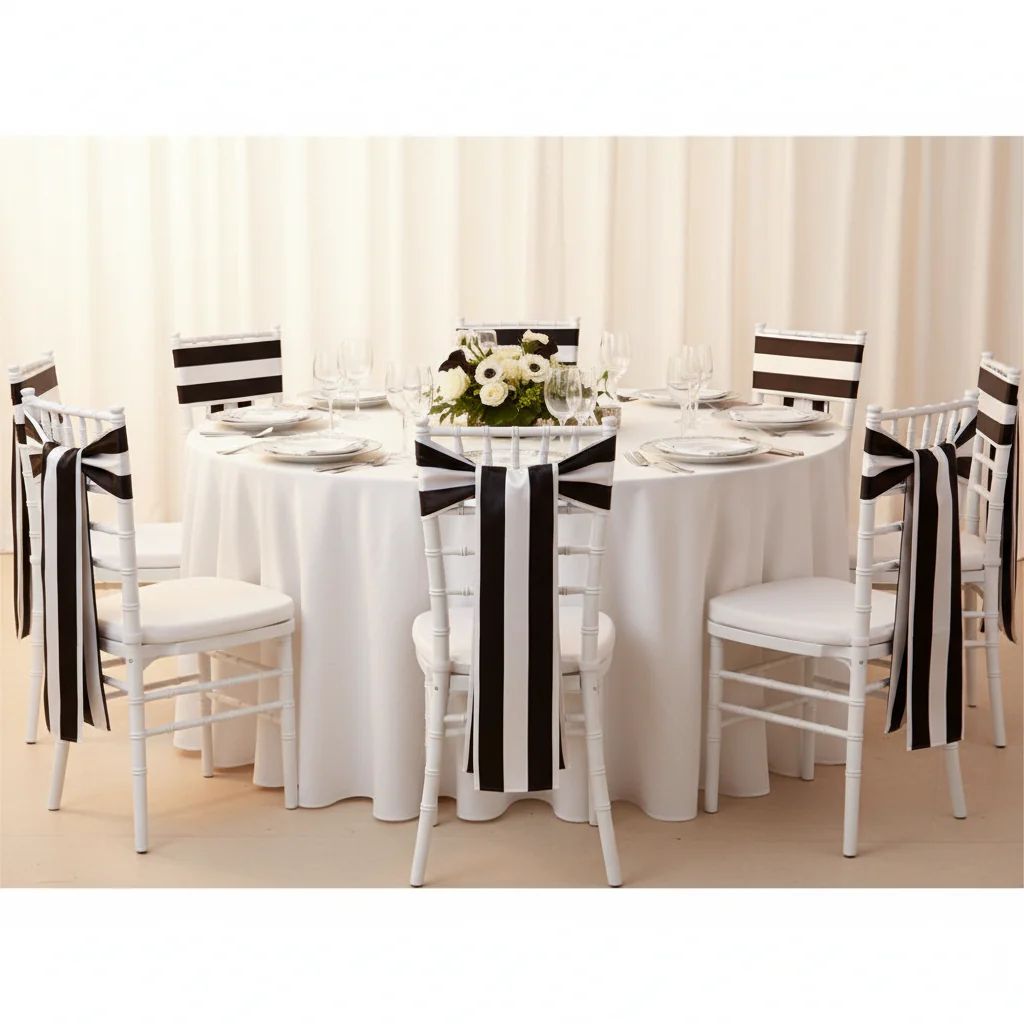 Stripe Satin Chair Sash - Black & White - Image 3