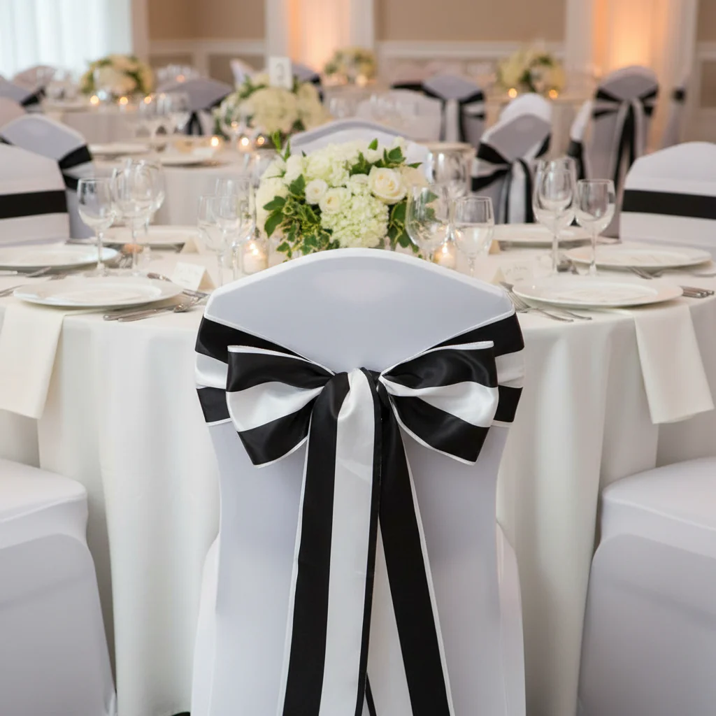 Stripe Satin Chair Sash - Black & White - Image 4