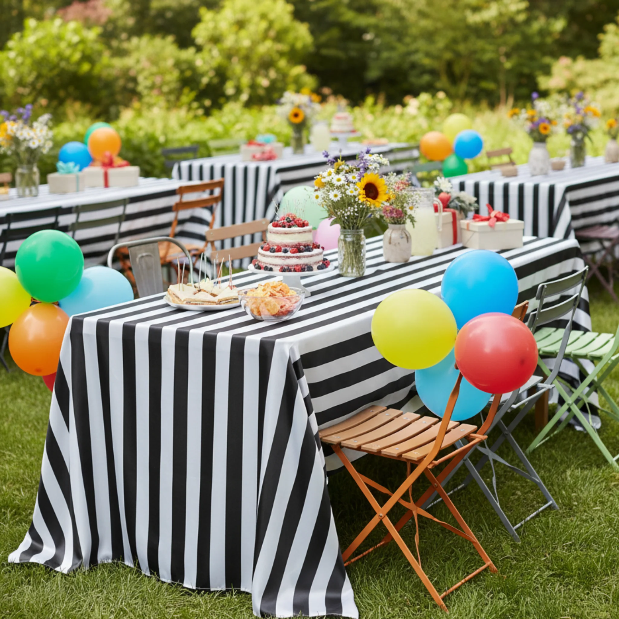 Stripe Satin Rectangular Tablecloth 90"x132" - Black & White - Image 3