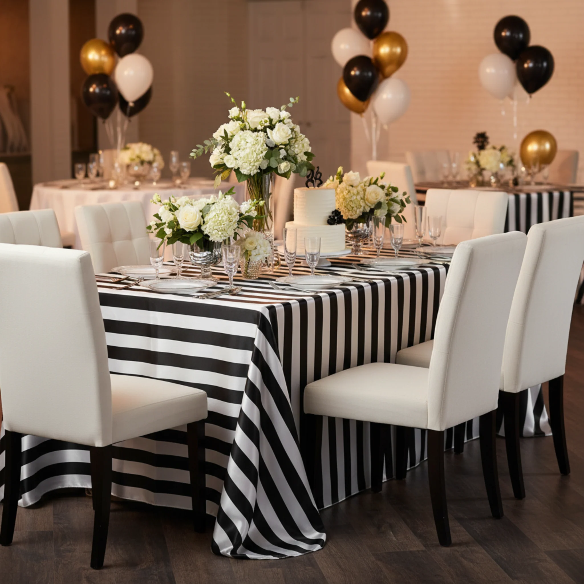 Stripe Satin Rectangular Tablecloth 90"x132" - Black & White - Image 5