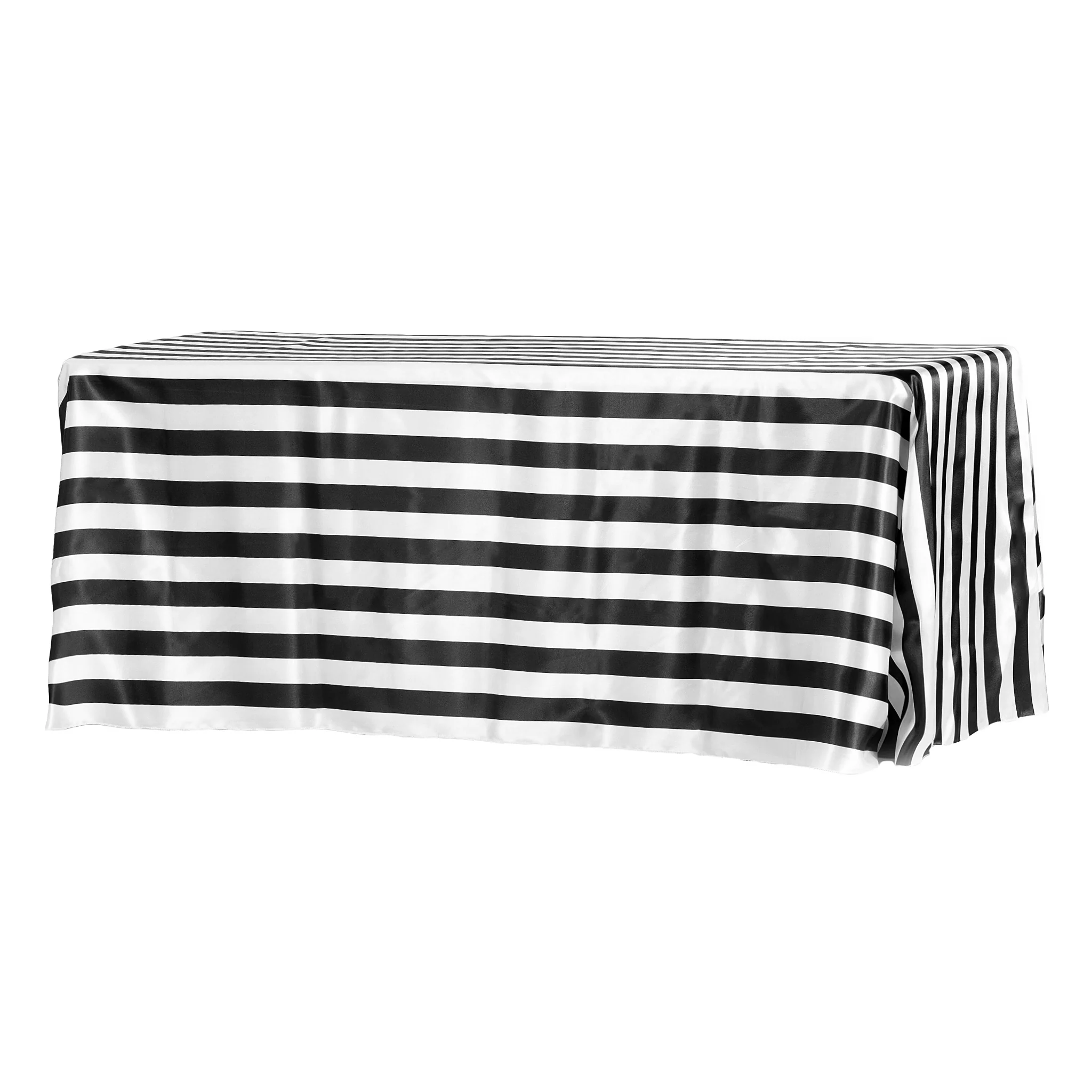 Stripe Satin Rectangular Tablecloth 90"x156" - Black & White