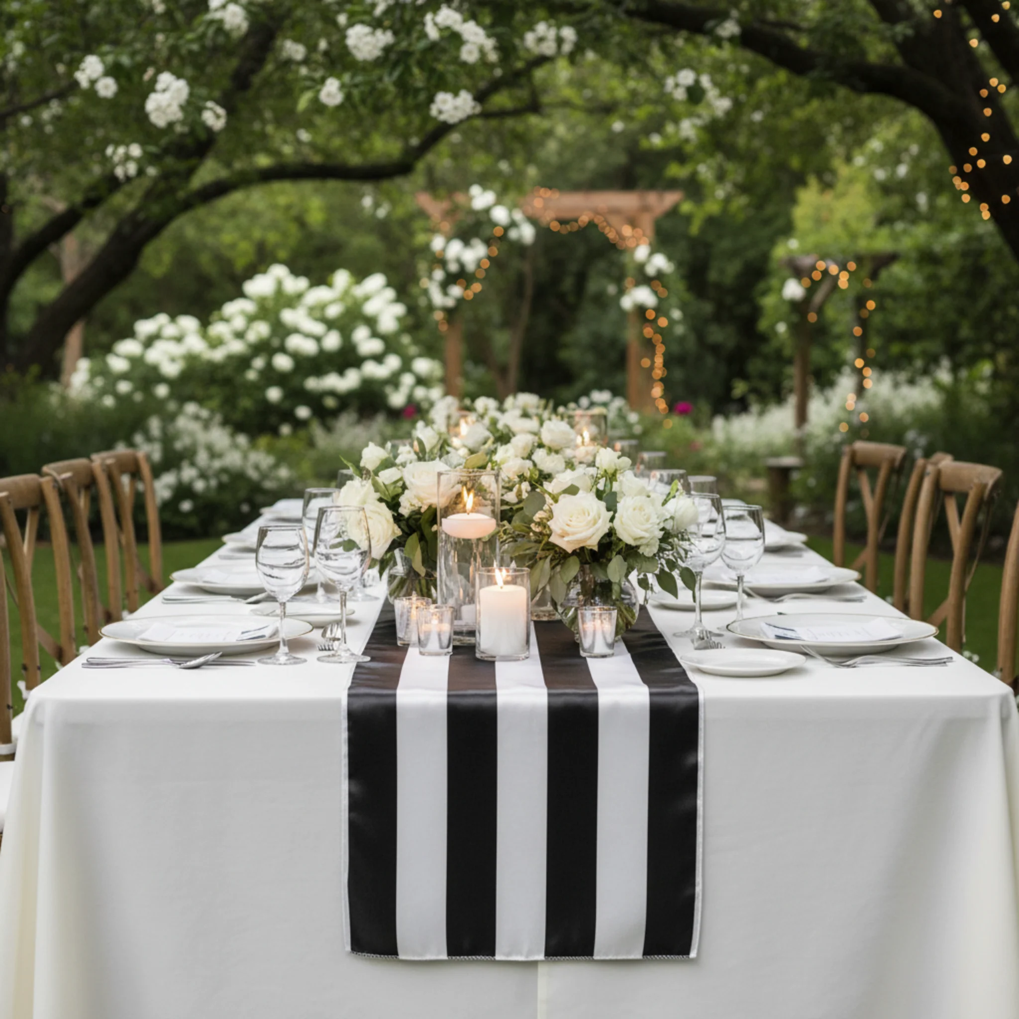 Stripe Satin Table Runner - Black & White - Image 2