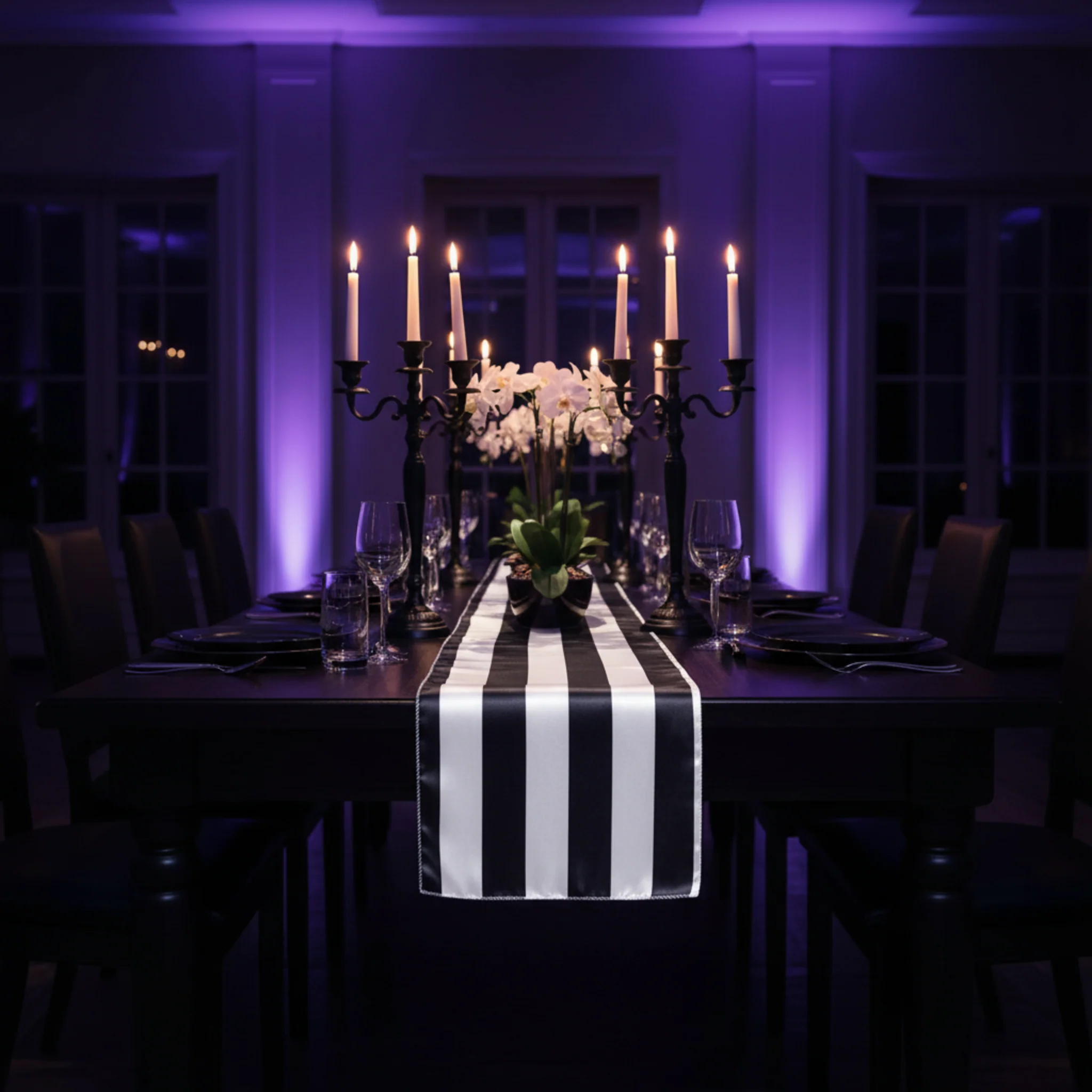 Stripe Satin Table Runner - Black & White - Image 3