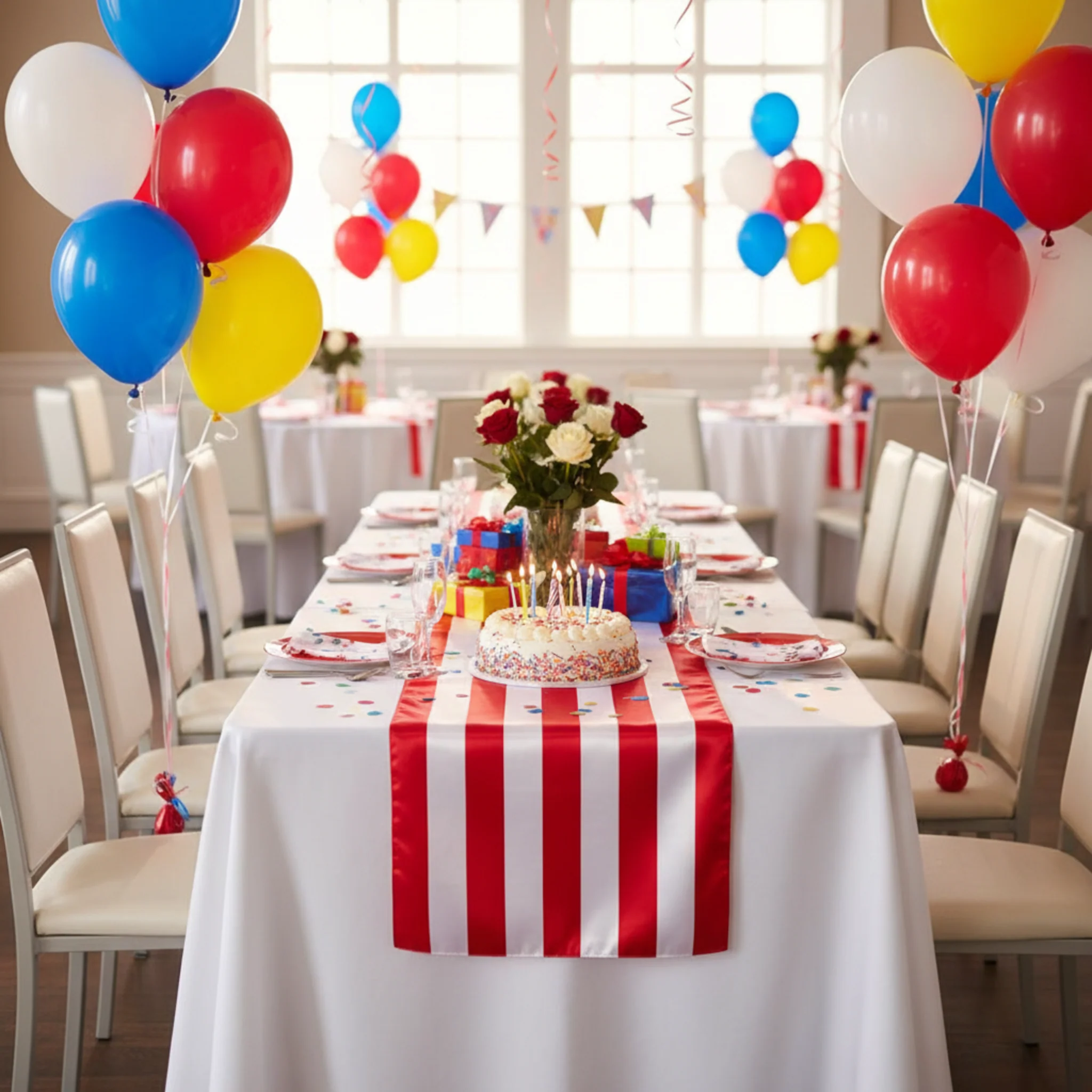 Stripe Satin Table Runner - Red & White - Image 3