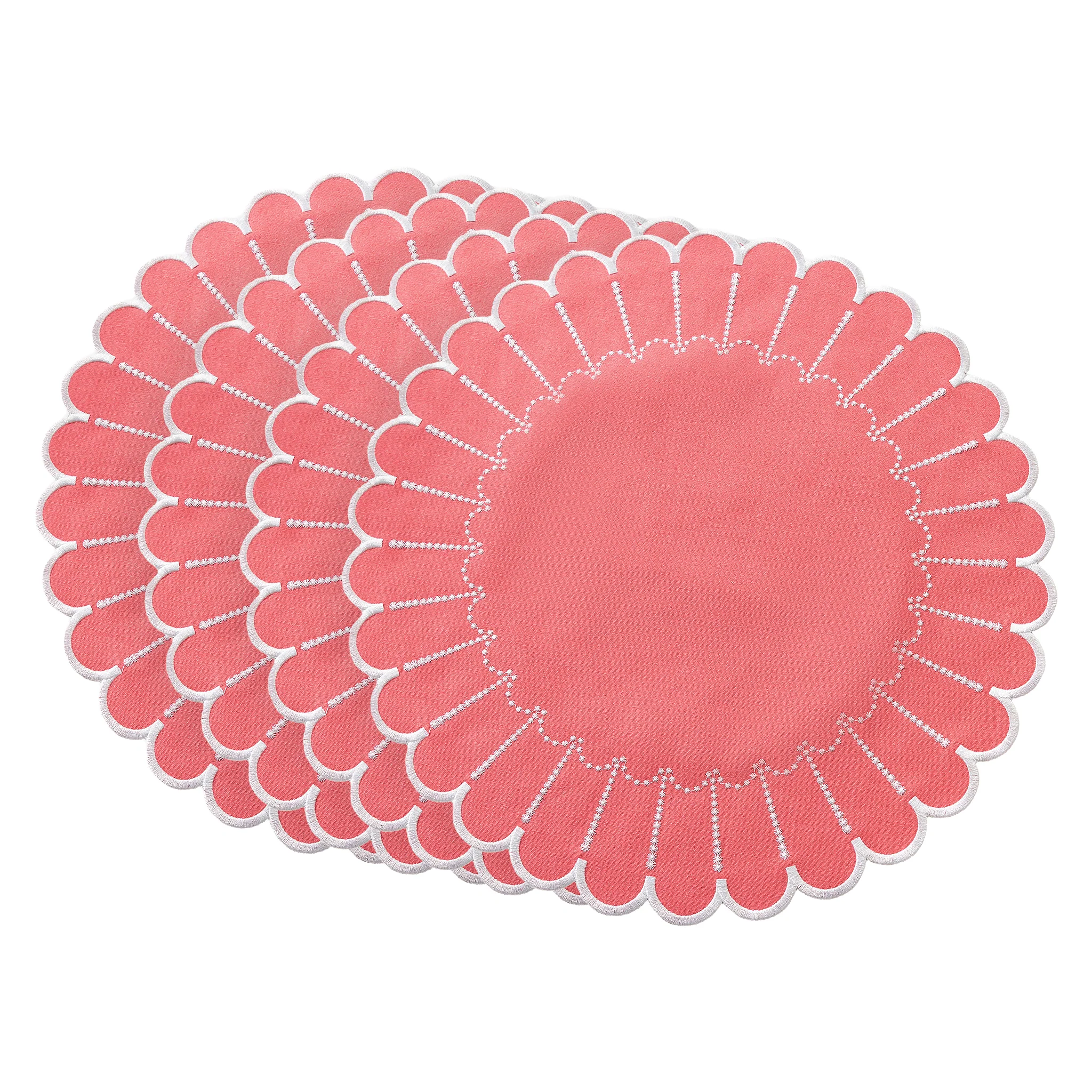 4pc/set Sunburst Edge Placemats - Coral/White Trim