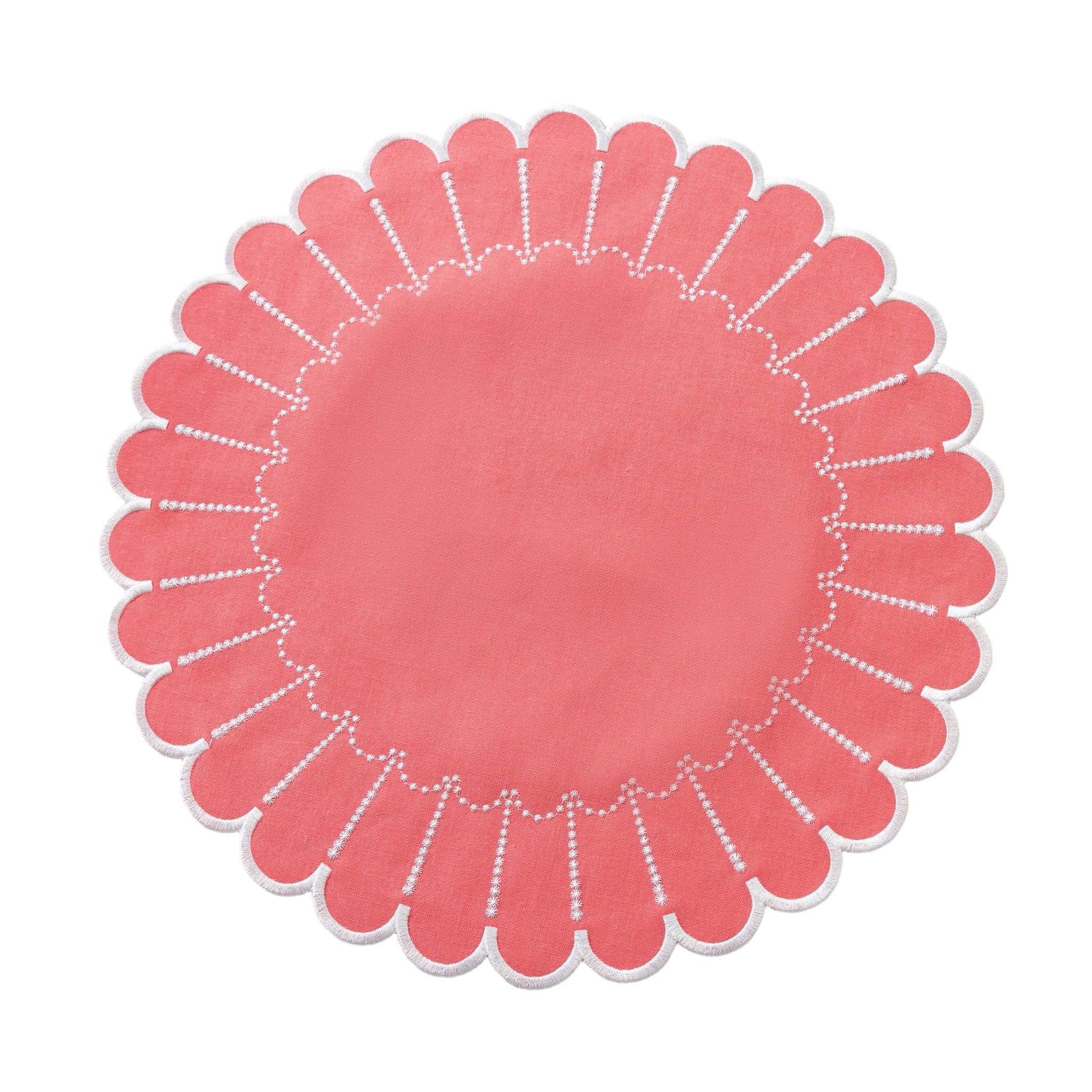 4pc/set Sunburst Edge Placemats - Coral/White Trim - Image 3