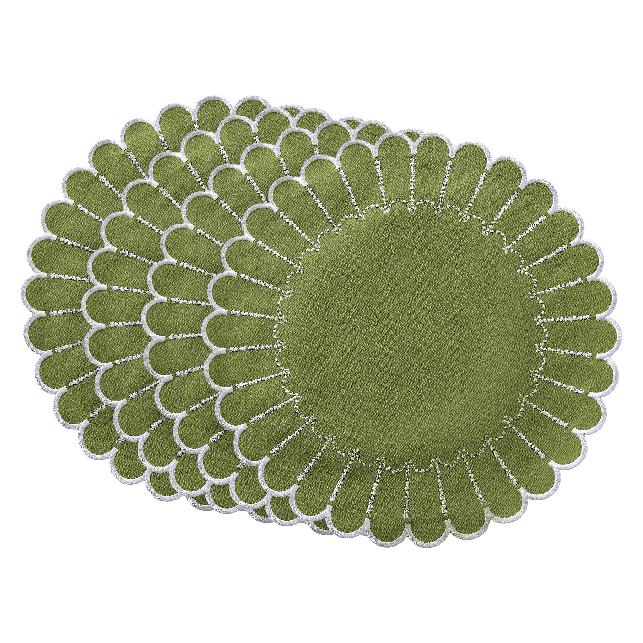 4pc/set Sunburst Edge Placemats - Olive Green/White Trim