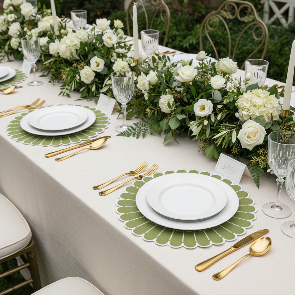 4pc/set Sunburst Edge Placemats - Olive Green/White Trim - Image 5