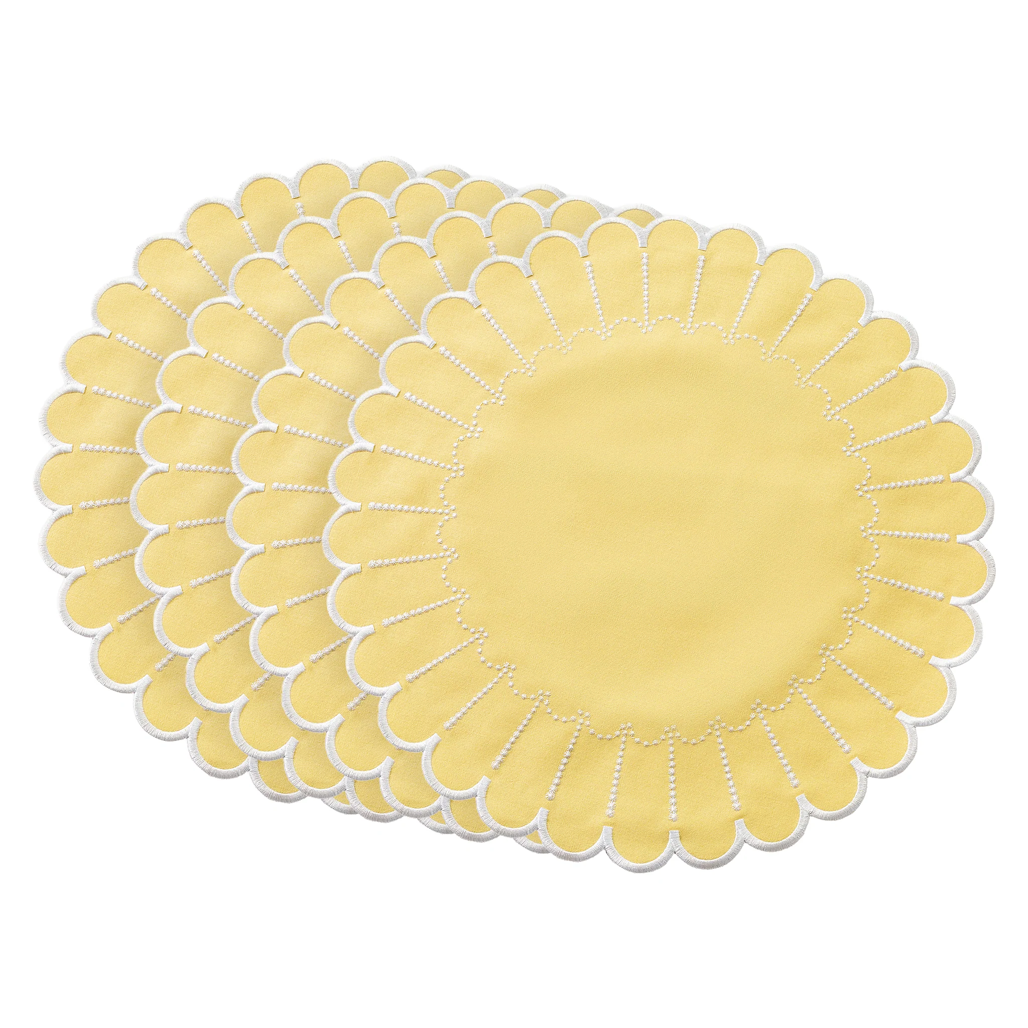 4pc/set Sunburst Edge Placemats - Pastel Yellow/White Trim