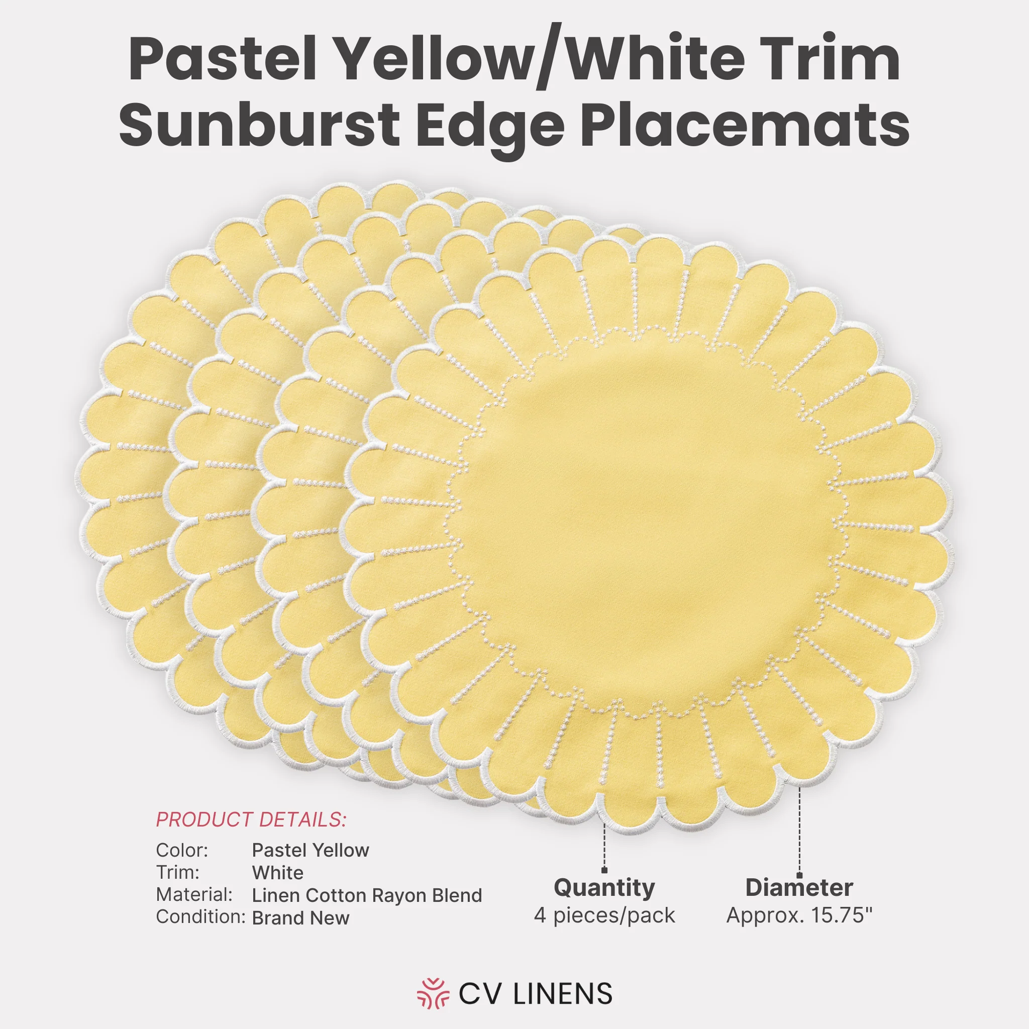 4pc/set Sunburst Edge Placemats - Pastel Yellow/White Trim - Image 4