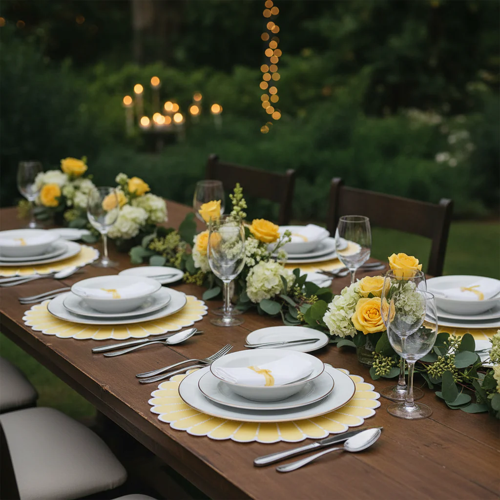 4pc/set Sunburst Edge Placemats - Pastel Yellow/White Trim - Image 6