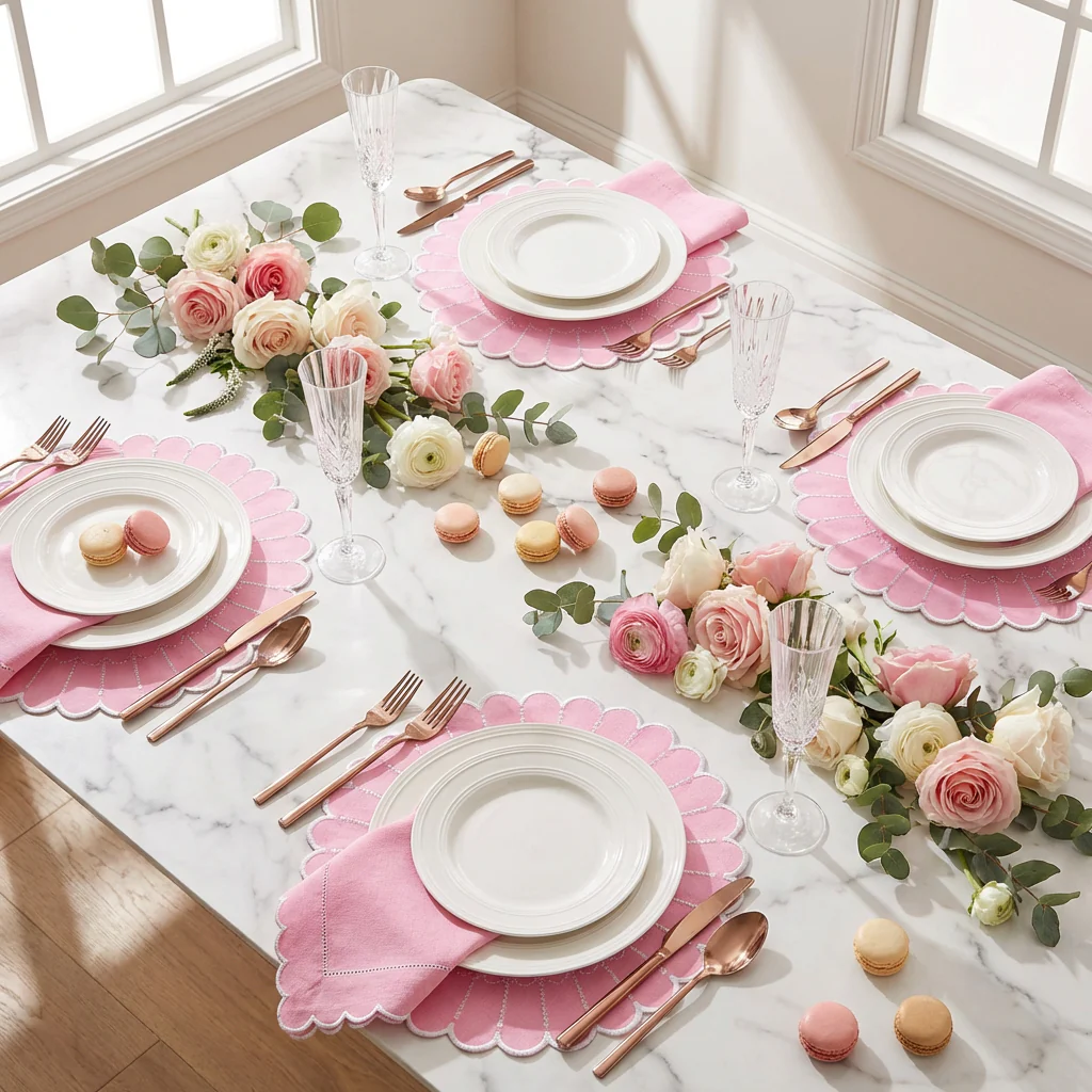4pc/set Sunburst Edge Placemats - Pink/White Trim - Image 5
