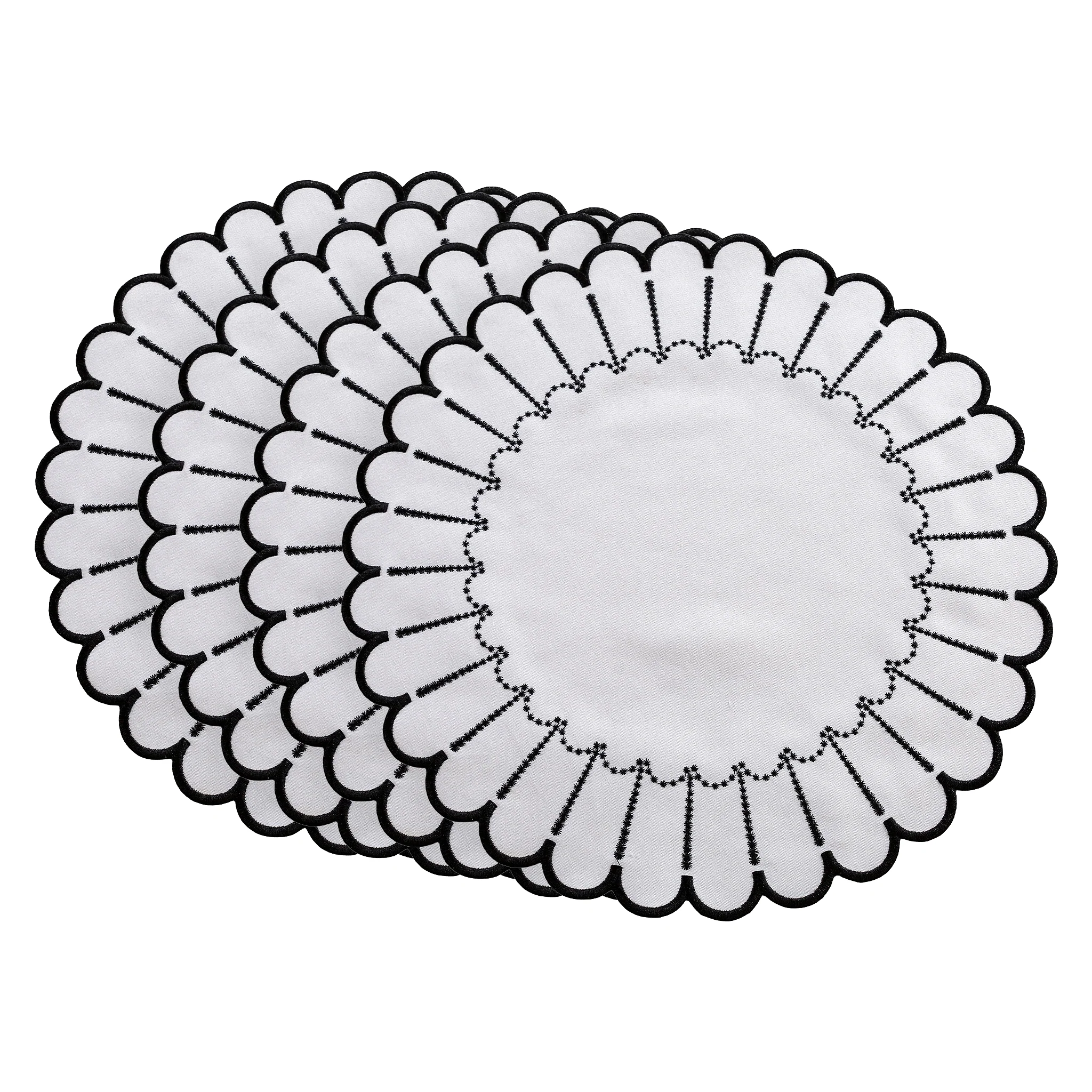4pc/set Sunburst Edge Placemats - White/Black Trim