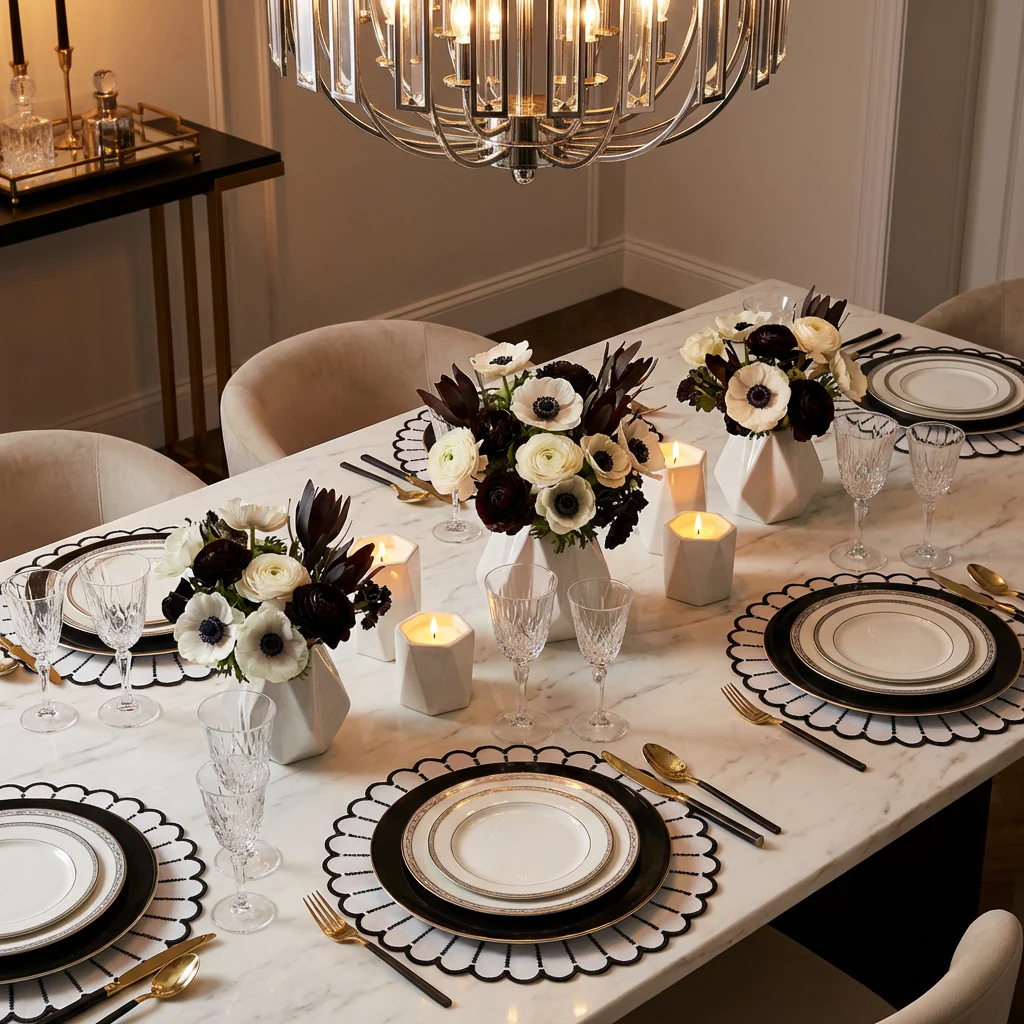 4pc/set Sunburst Edge Placemats - White/Black Trim - Image 2