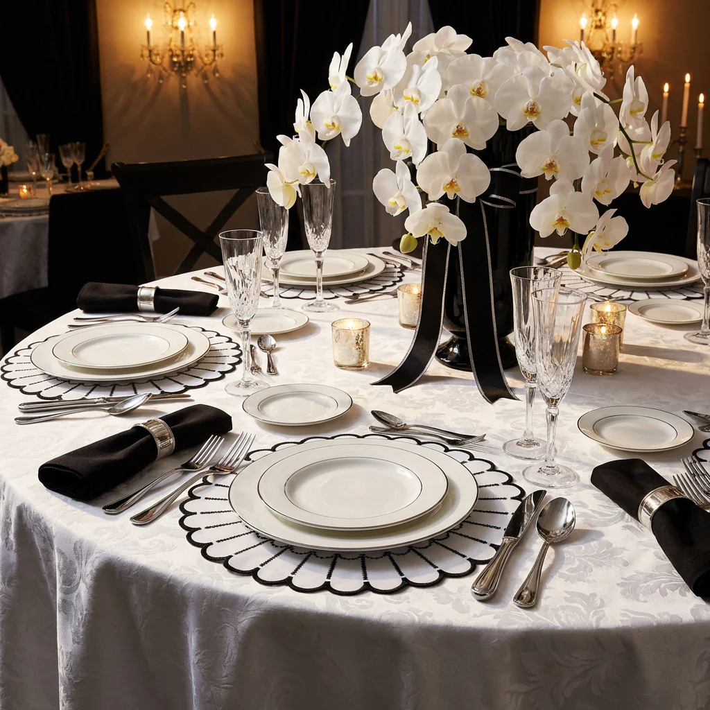4pc/set Sunburst Edge Placemats - White/Black Trim - Image 6