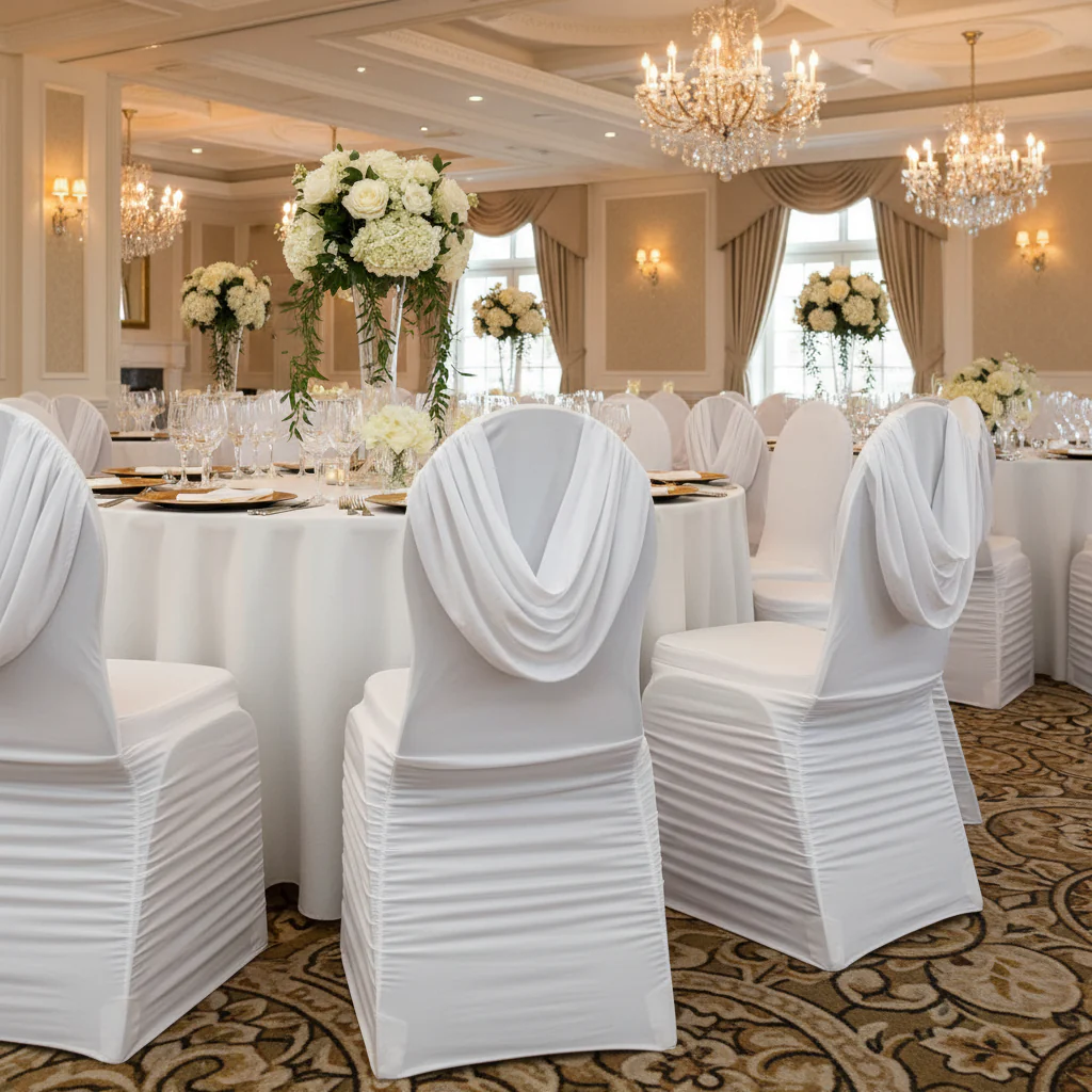 Swag Back Ruched Spandex Banquet Chair Cover - White - Image 2