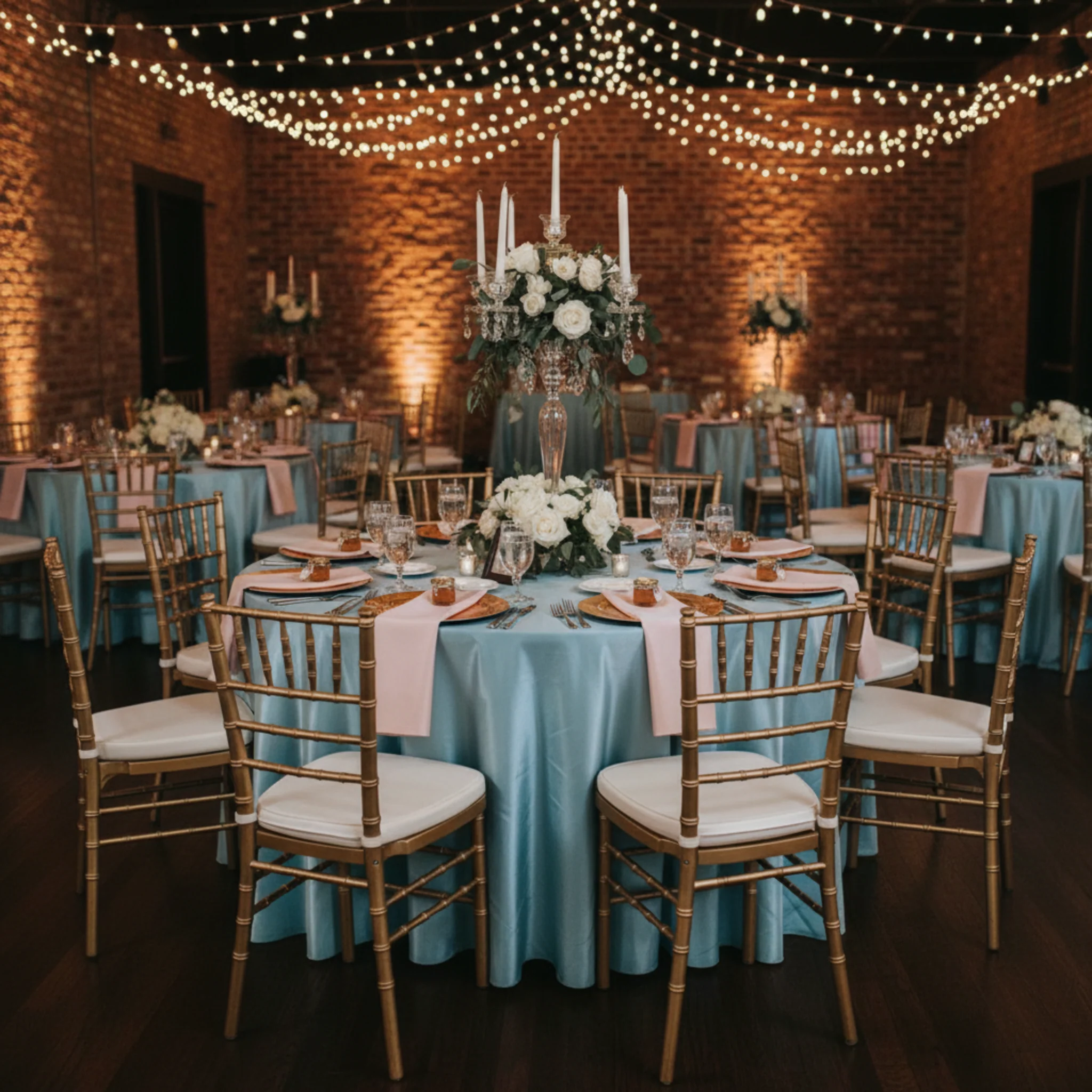 Taffeta Tablecloth 120" Round - Baby Blue - Image 3