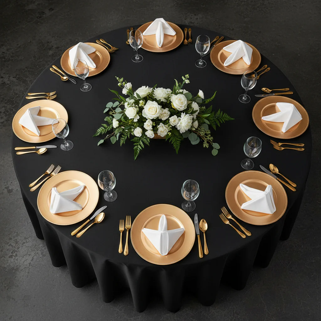 Taffeta Tablecloth 120" Round - Black - Image 4