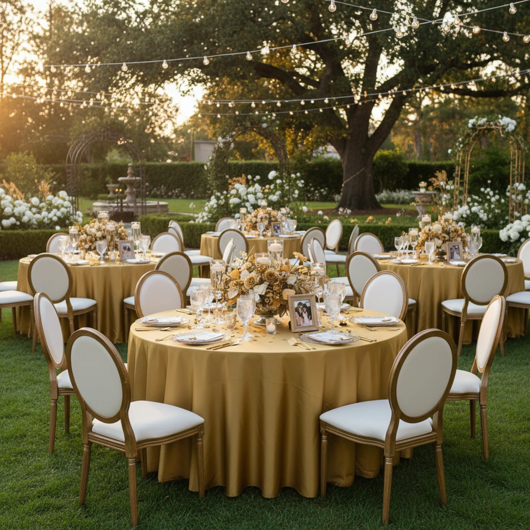 Taffeta Tablecloth 120" Round - Gold - Image 3
