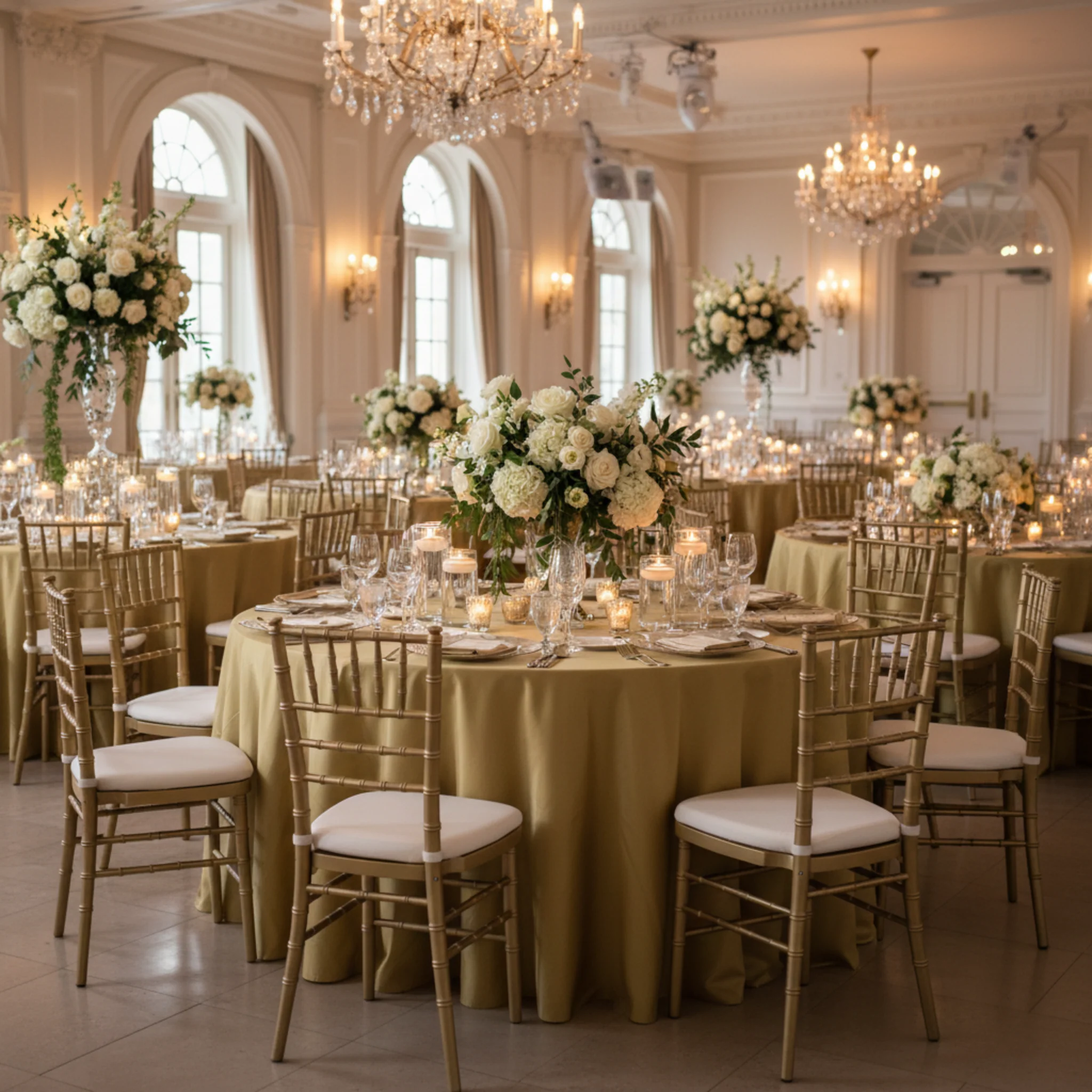 Taffeta Tablecloth 120" Round - Gold - Image 4