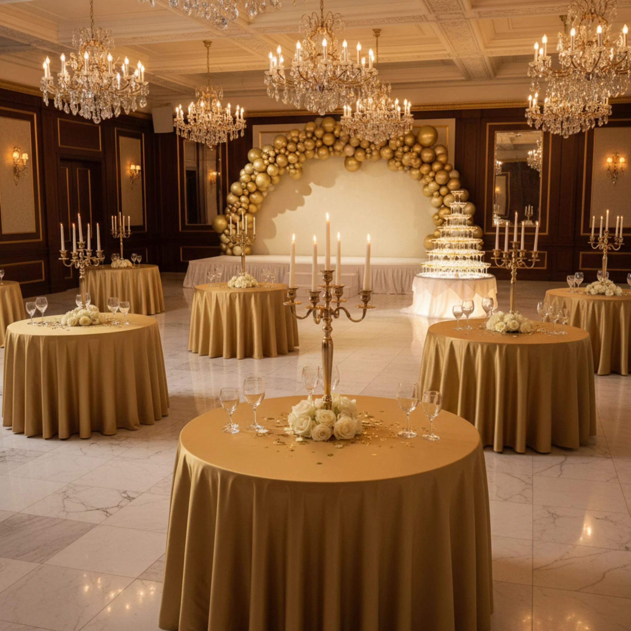 Taffeta Tablecloth 120" Round - Gold - Image 5