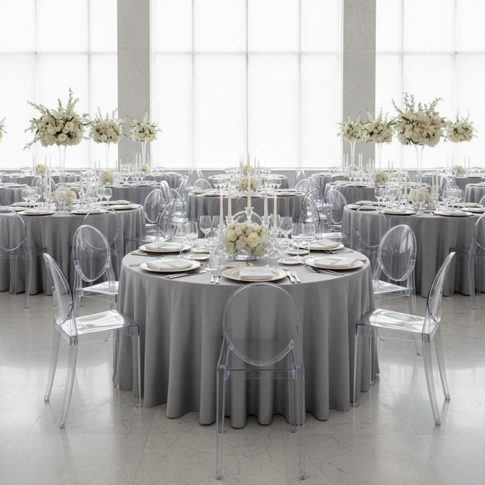 Taffeta Tablecloth 120" Round - Gray/Silver - Image 3