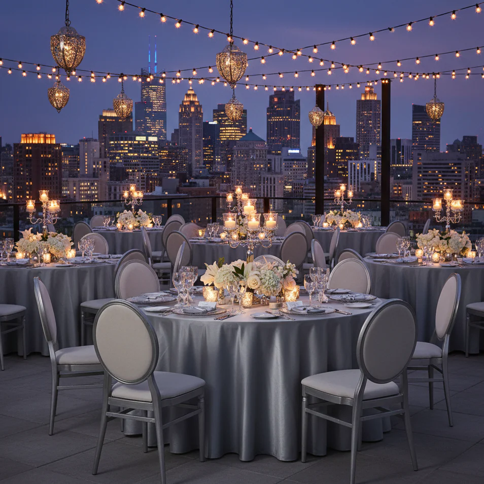 Taffeta Tablecloth 120" Round - Gray/Silver - Image 4