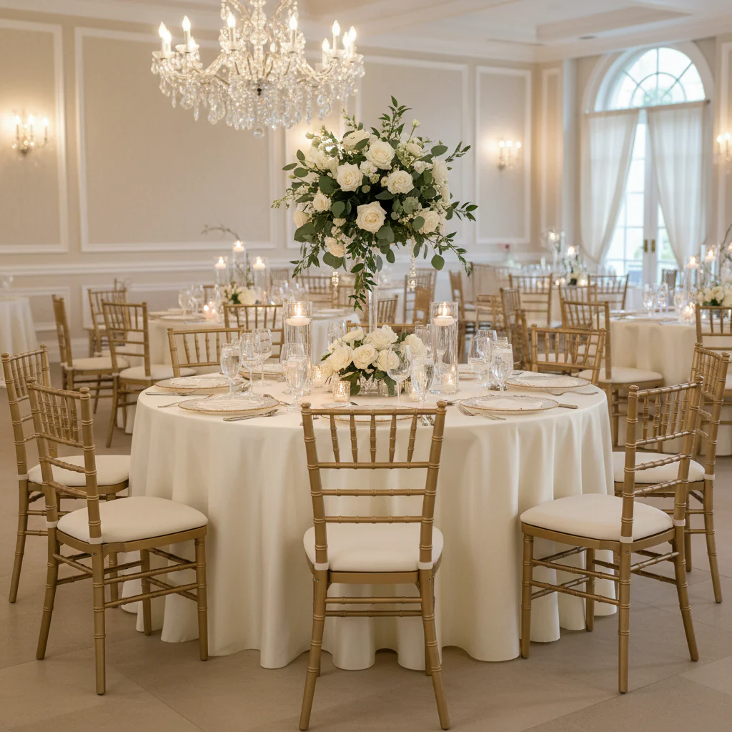 Taffeta Tablecloth 120" Round - Ivory - Image 3