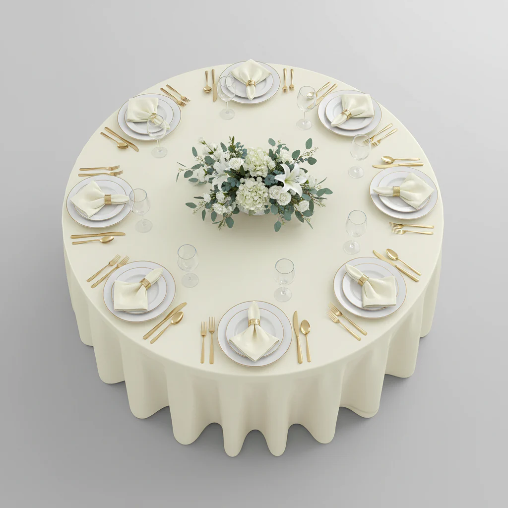 Taffeta Tablecloth 120" Round - Ivory - Image 4