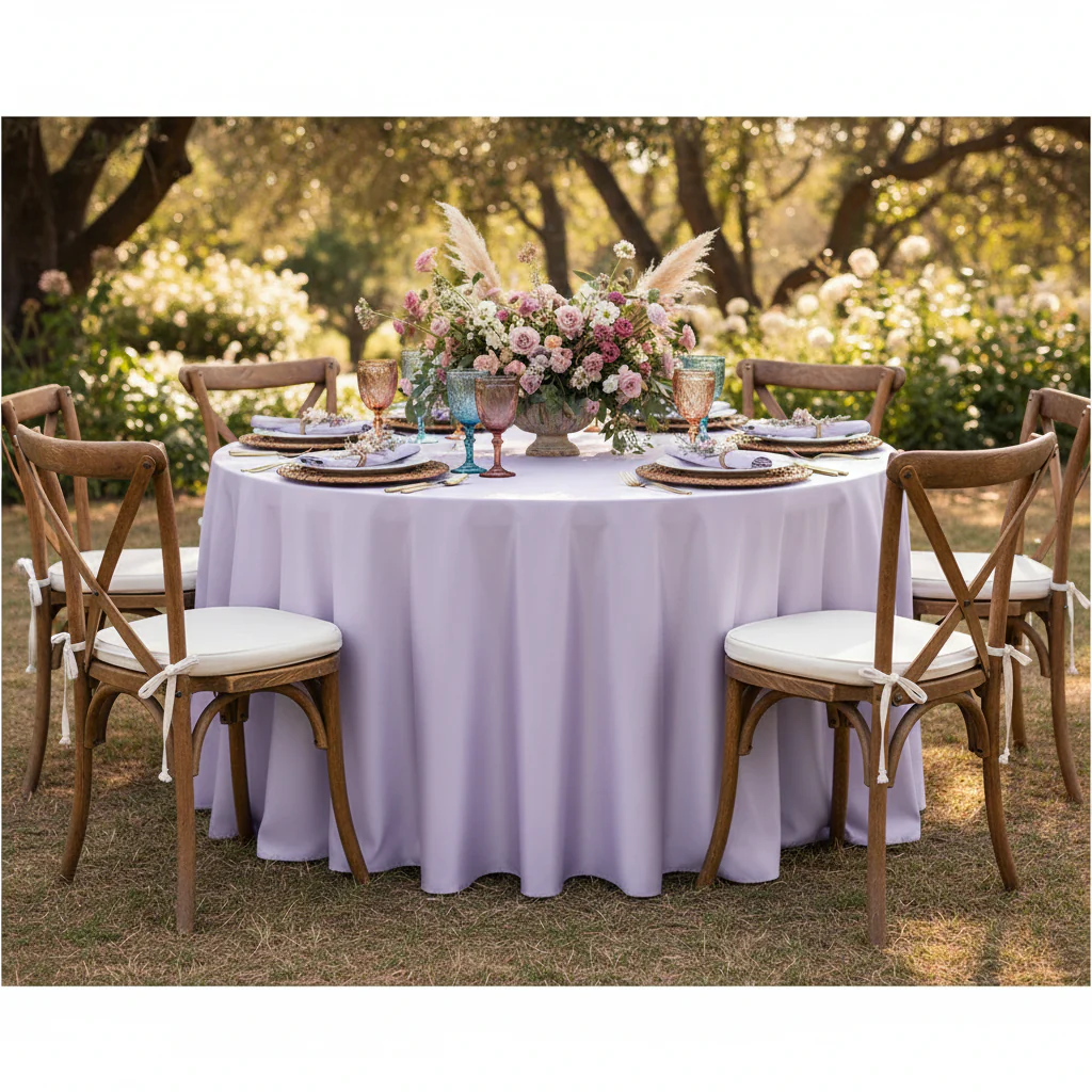 Taffeta Tablecloth 120" Round - Lavender - Image 3