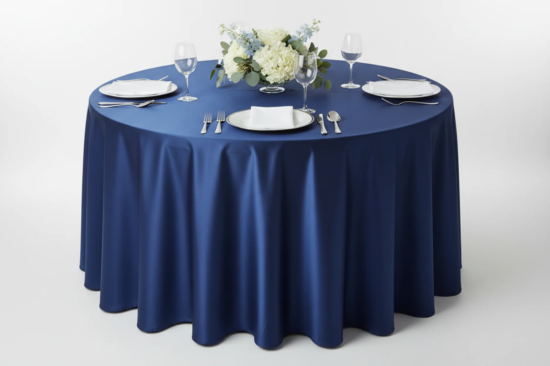 Taffeta Tablecloth 120" Round - Navy Blue - Image 3