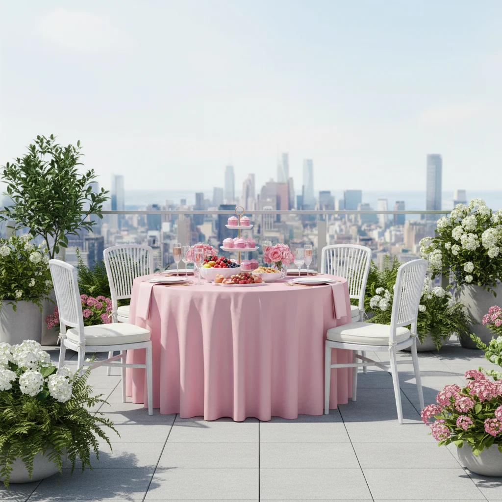 Taffeta Tablecloth 120" Round - Pink - Image 3