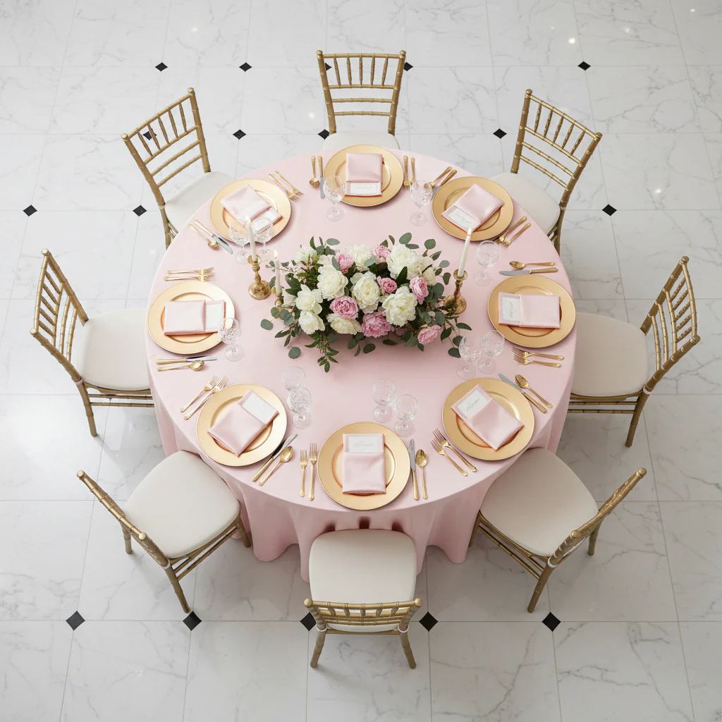 Taffeta Tablecloth 120" Round - Pink - Image 4