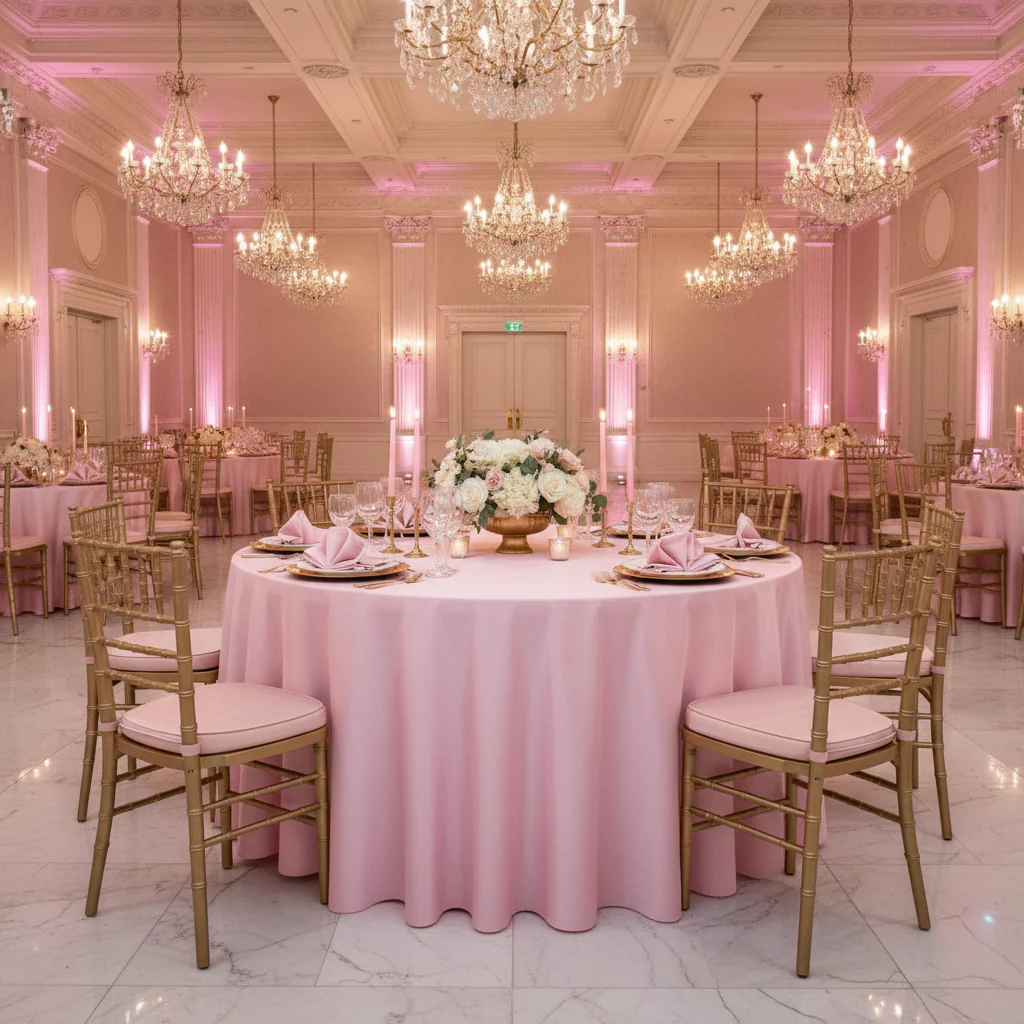 Taffeta Tablecloth 120" Round - Pink - Image 5
