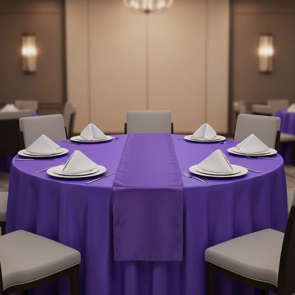Taffeta Tablecloth 120" Round - Purple - Image 3