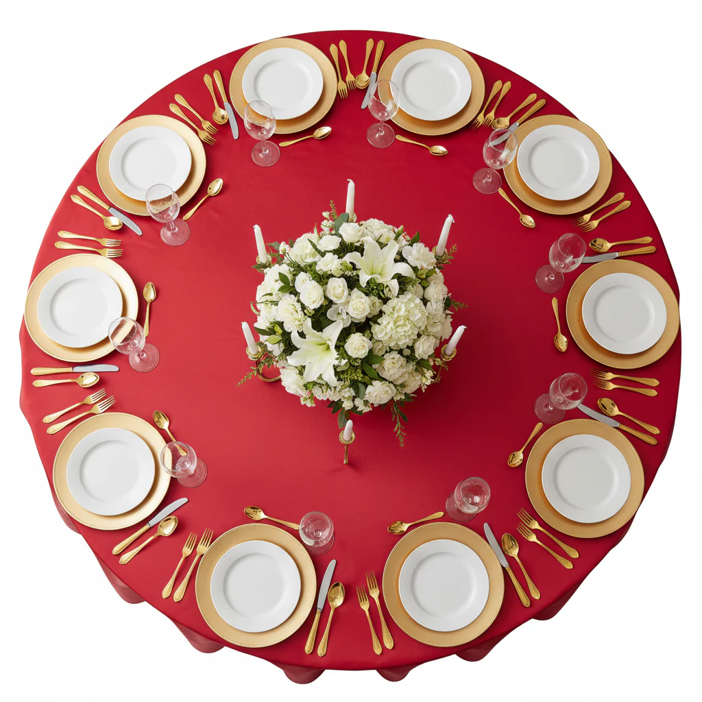 Taffeta Tablecloth 120" Round - Red - Image 4