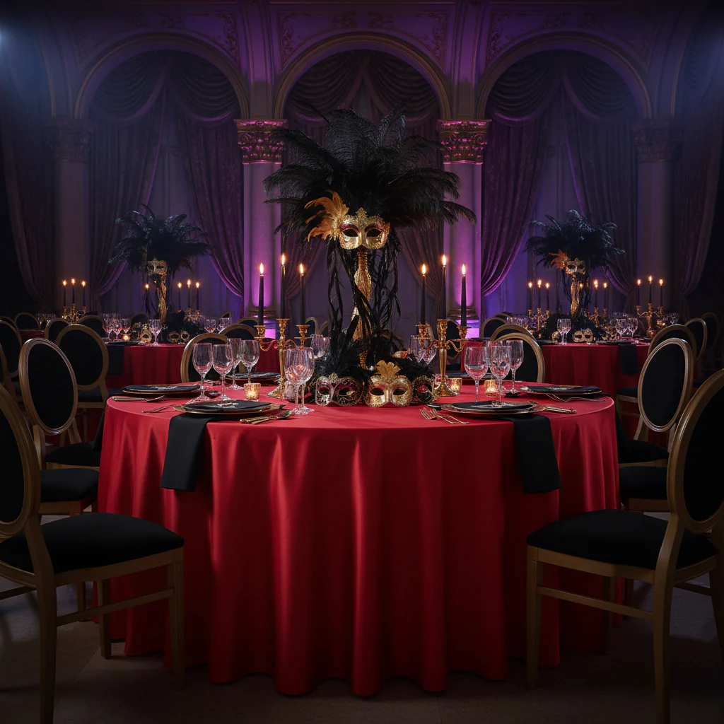 Taffeta Tablecloth 120" Round - Red - Image 5
