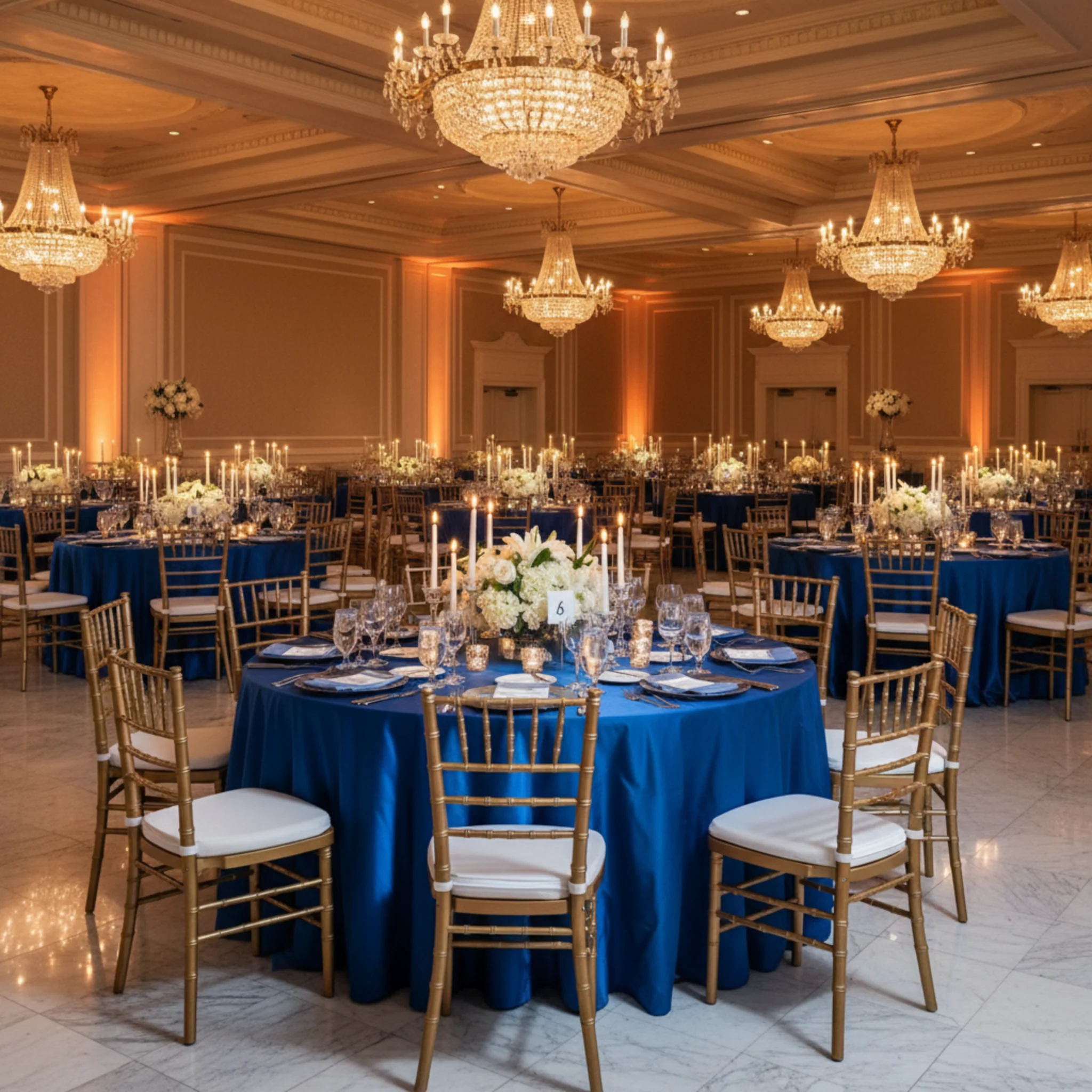 Taffeta Tablecloth 120" Round - Royal Blue - Image 3