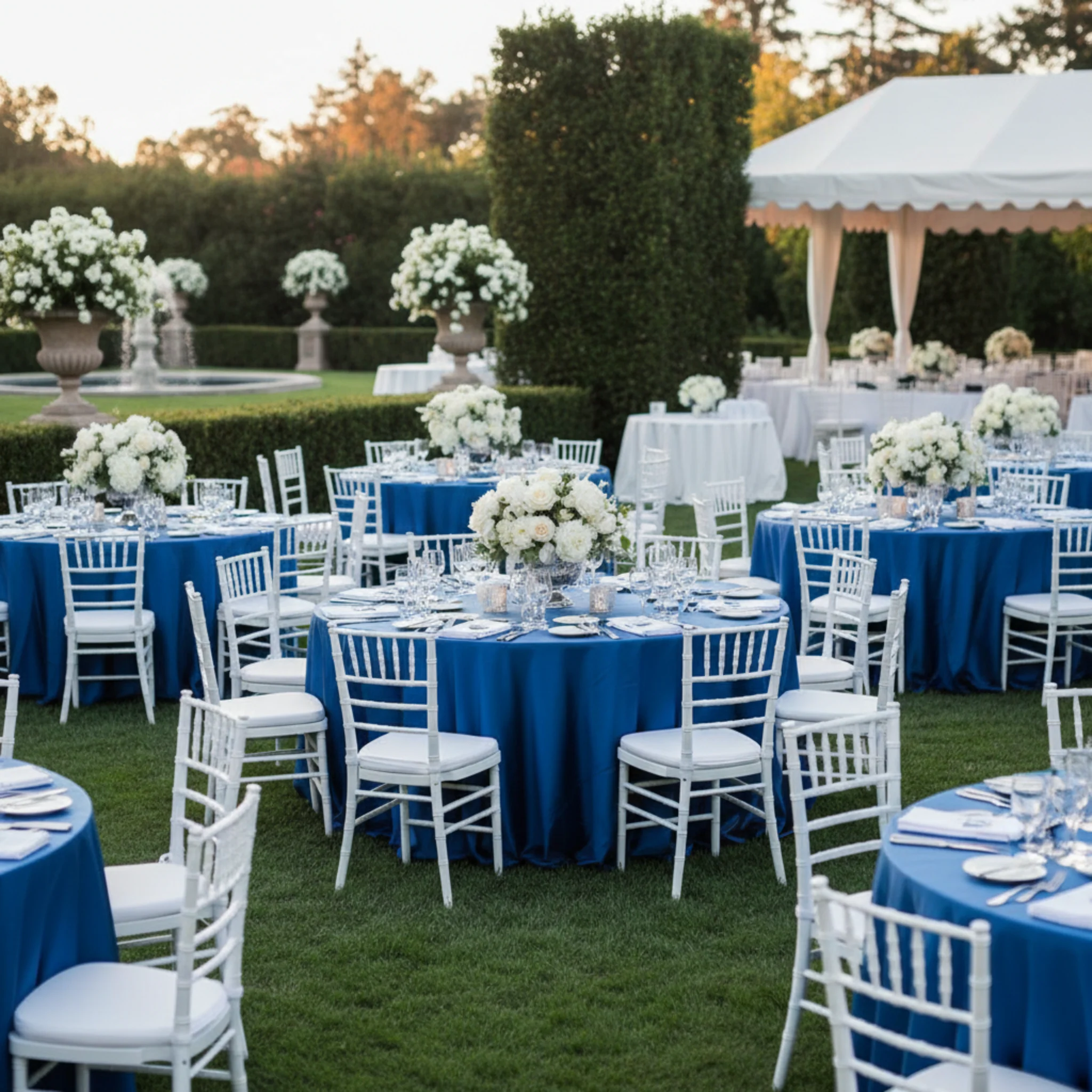 Taffeta Tablecloth 120" Round - Royal Blue - Image 4