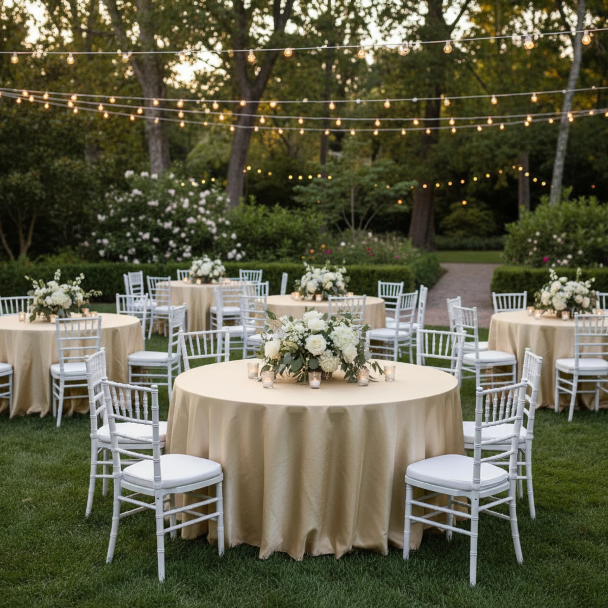 Taffeta Tablecloth 132" Round - Champagne - Image 2