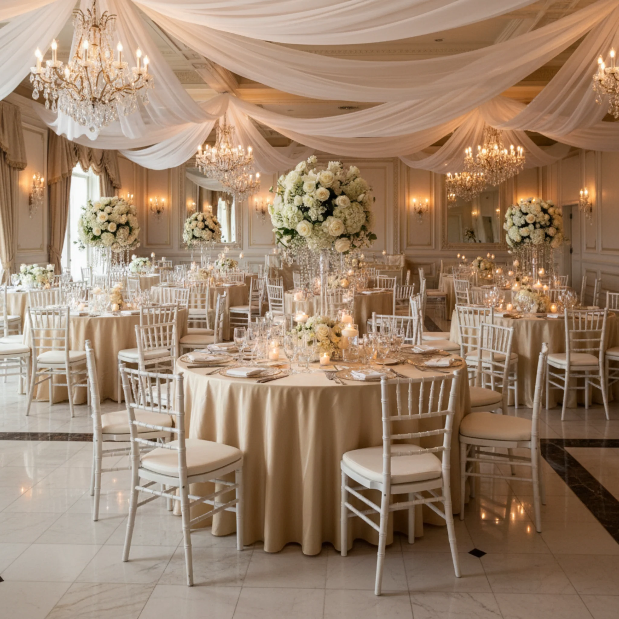 Taffeta Tablecloth 132" Round - Champagne - Image 3