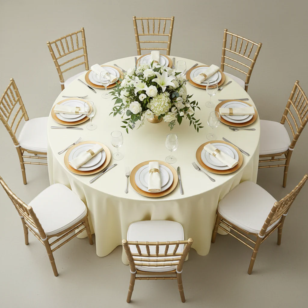 Taffeta Tablecloth 132" Round - Ivory - Image 3