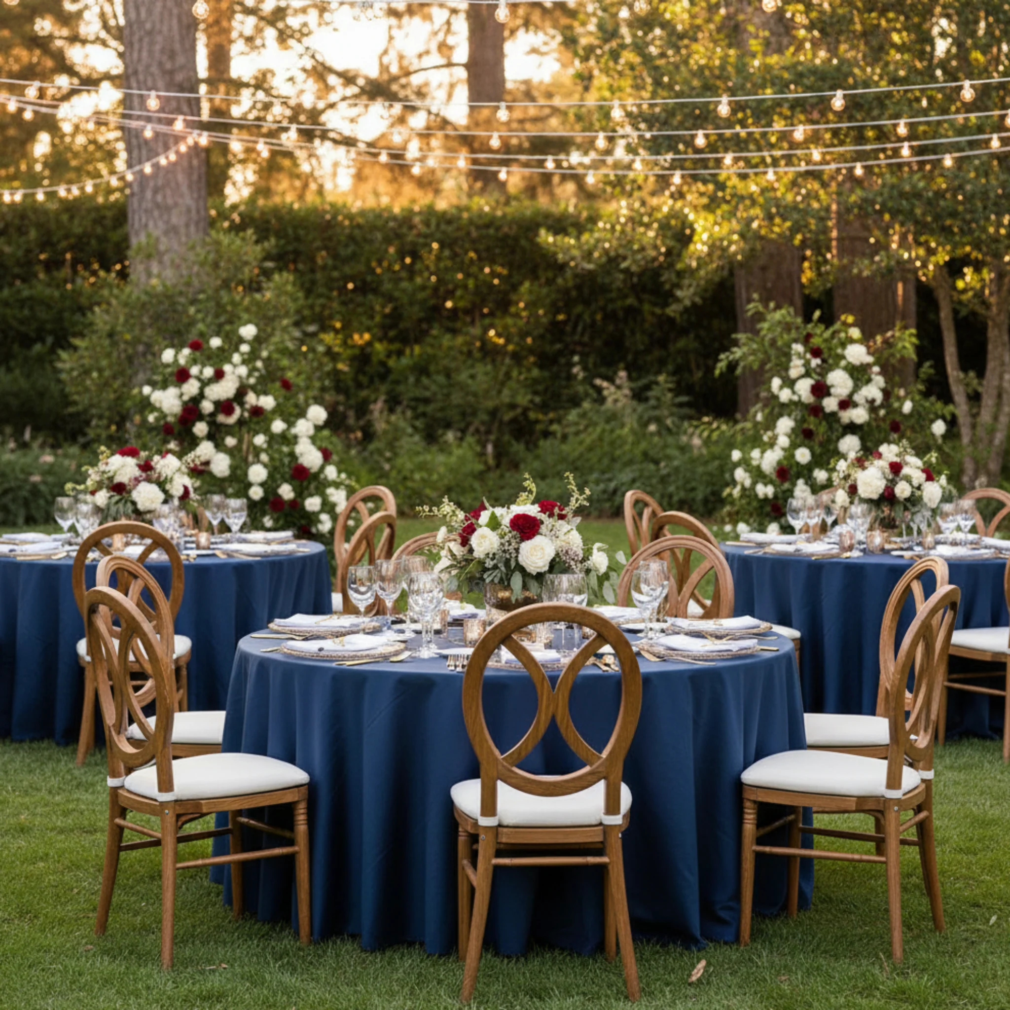 Taffeta Tablecloth 132" Round - Navy Blue - Image 2