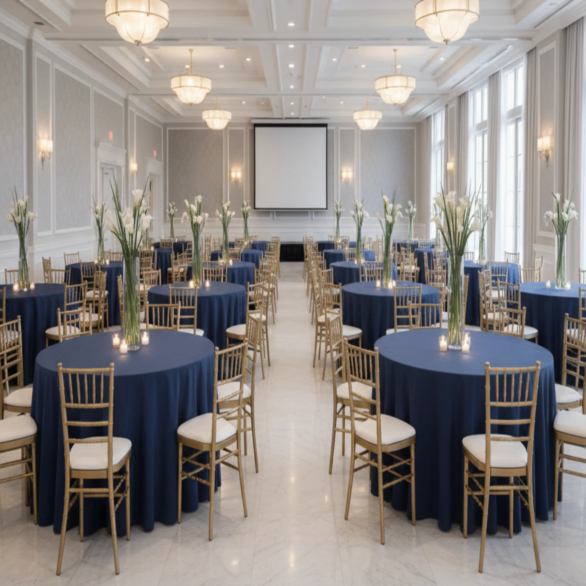 Taffeta Tablecloth 132" Round - Navy Blue - Image 3