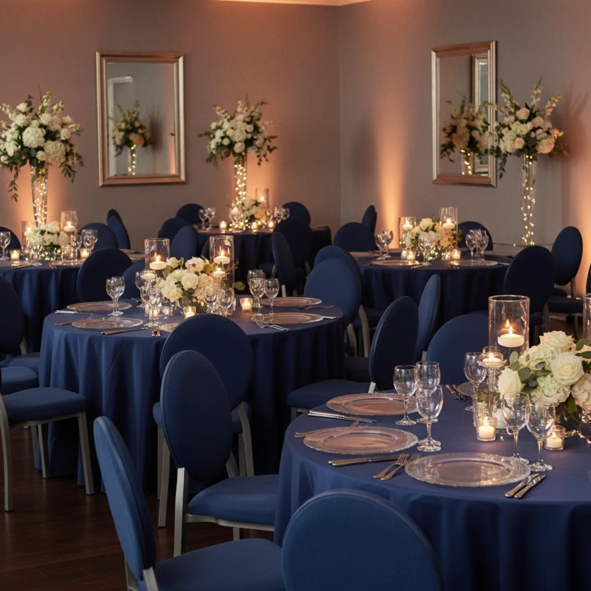 Taffeta Tablecloth 132" Round - Navy Blue - Image 4