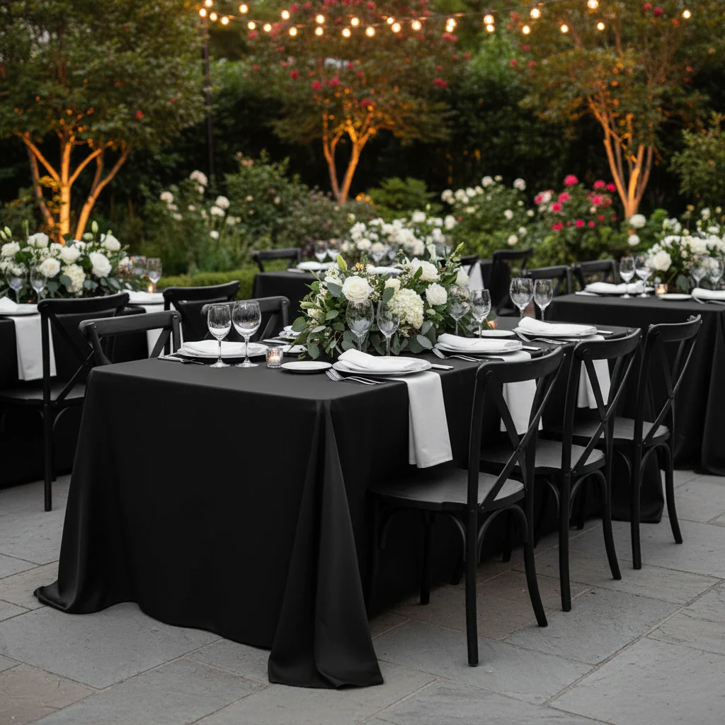 Taffeta Tablecloth 90"x132" Rectangular - Black - Image 2