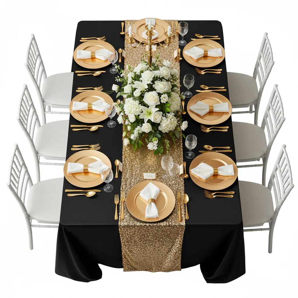 Taffeta Tablecloth 90"x132" Rectangular - Black - Image 3